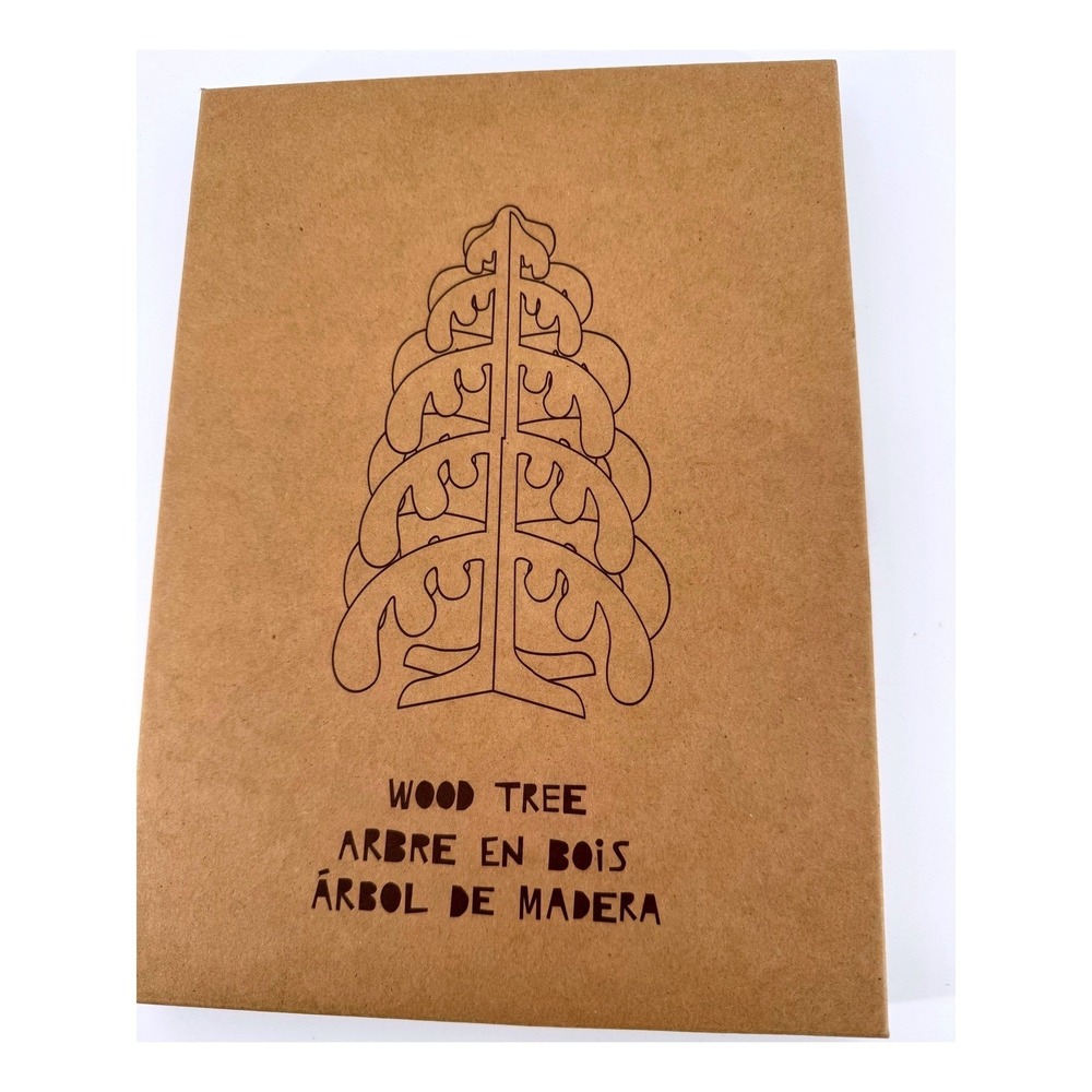 New Crate & Barrel Laser Cut 3D Drippy Wooden Christmas Holiday Tree Decor Brown